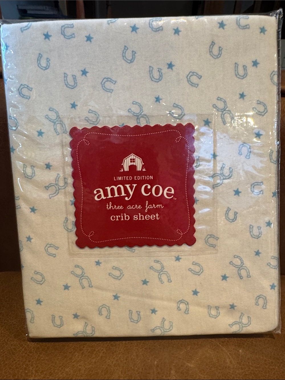 Limited Edition Amy Coe Three Acre Farm Crib Sheet Horseshoe Western Cowboy New